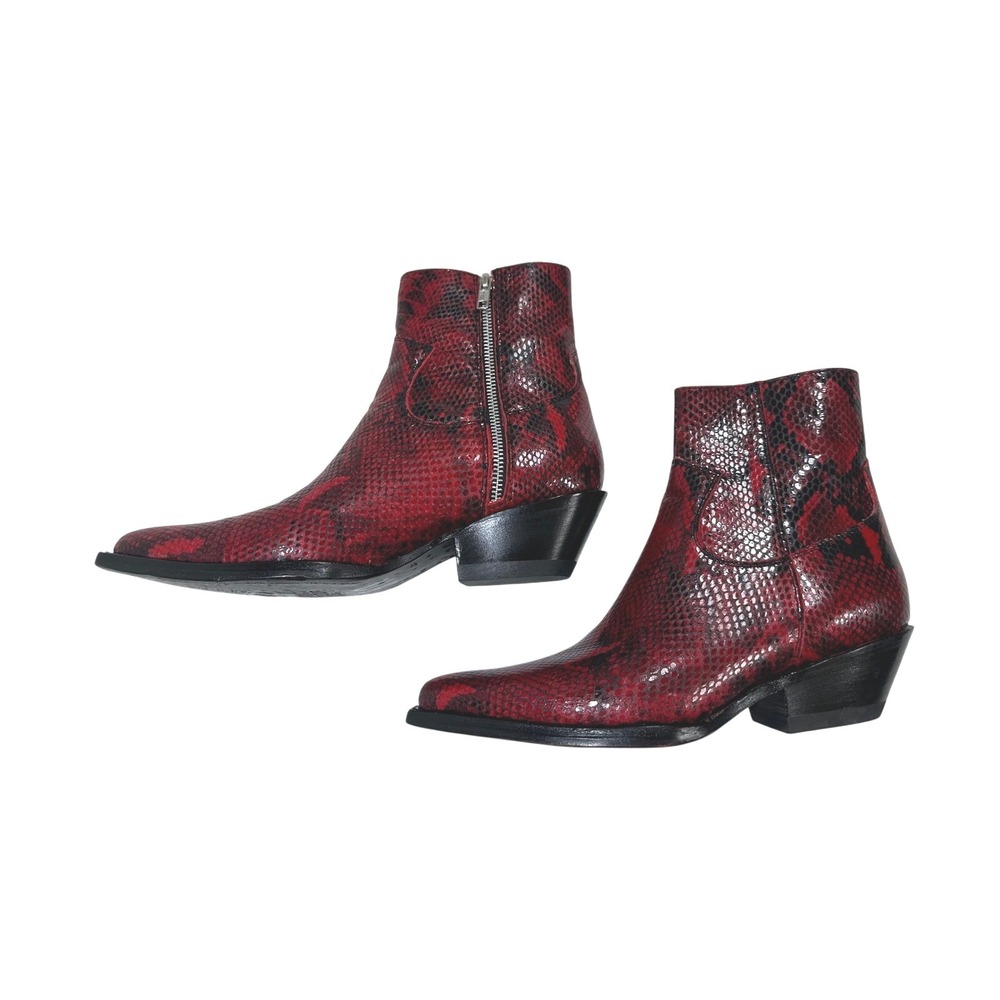 Luxxe Design Shoes‎ Red Snake Cannes Print Western Cowboy Boots Women Sz 8 EU 40